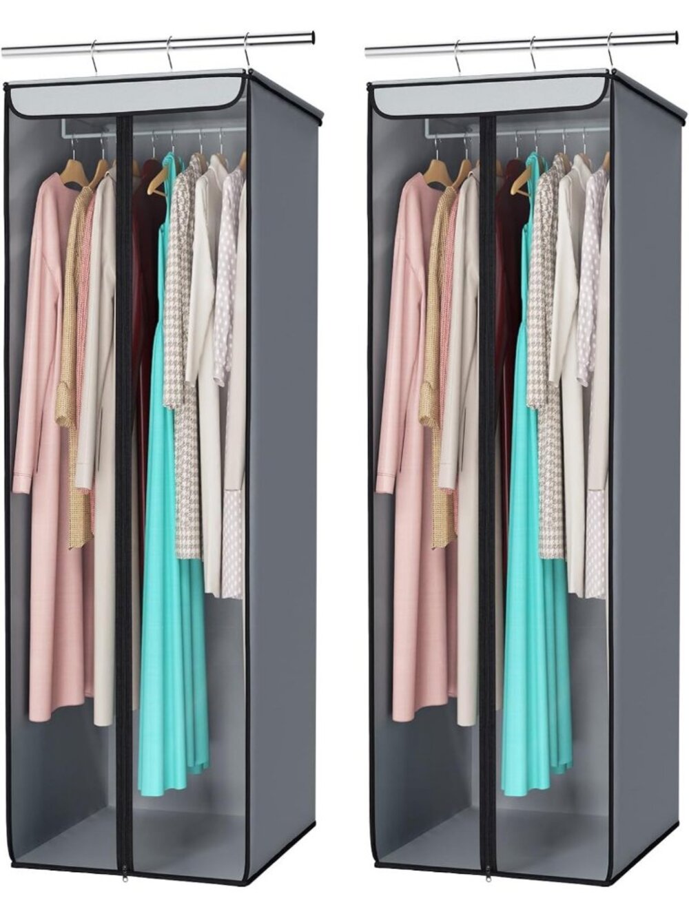 54-Inch Grey Garment Bags for Hanging Clothes - 2 Pack, Durable & Dustproof